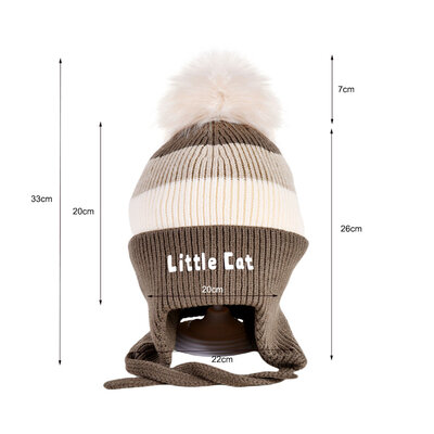 Decopatent Decopatent LITTLE CAT - Muts Kind - Kinder muts met pompon - 6 Maanden  t/m 6 jaar - Maat 48/52 - Kindermutsen Jongens & Meisjes - Gebreide Muts met Binnenvoering - Muts Baby / Peuter / Kleuter - Wintermuts - Kleur Donker Bruin met gekleurde Strepen