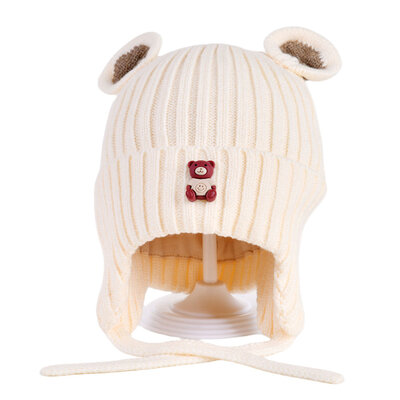 Decopatent Decopatent - Muts Kind - Kinder muts met Beren Oren - Teddy Bear - 6 Maanden t/m 6 jaar - Maat 48/52 - Kindermutsen Jongens & Meisjes - Gebreide Muts met Binnenvoering - Muts Baby / Peuter / Kleuter - Wintermuts - Kleur: Wit