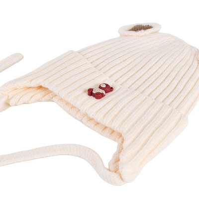 Decopatent Decopatent - Muts Kind - Kinder muts met Beren Oren - Teddy Bear - 6 Maanden t/m 6 jaar - Maat 48/52 - Kindermutsen Jongens & Meisjes - Gebreide Muts met Binnenvoering - Muts Baby / Peuter / Kleuter - Wintermuts - Kleur: Wit