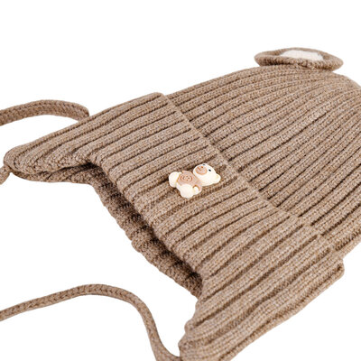Decopatent Decopatent - Muts Kind - Kinder muts met Beren Oren - Teddy Bear - 6 Maanden t/m 6 jaar - Maat 48/52 - Kindermutsen Jongens & Meisjes - Gebreide Muts met Binnenvoering - Muts Baby / Peuter / Kleuter - Wintermuts - Kleur: Bruin
