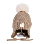 Decopatent Decopatent - Muts Kind - Kinder muts met pompon - M Embleem - 6 Maanden  t/m 6 jaar - Maat 48/52 - Kindermutsen Jongens & Meisjes - Gebreide Muts met Binnenvoering - Muts Baby / Peuter / Kleuter - Wintermuts - Kleur: Licht Bruin