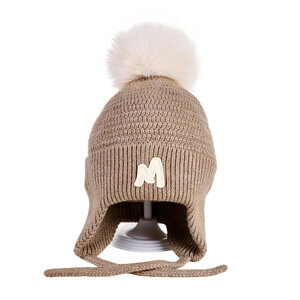 Decopatent Decopatent - Muts Kind - Kinder muts met pompon - M Embleem - 6 Maanden  t/m 6 jaar - Maat 48/52 - Kindermutsen Jongens & Meisjes - Gebreide Muts met Binnenvoering - Muts Baby / Peuter / Kleuter - Wintermuts - Kleur: Licht Bruin
