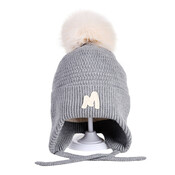 Decopatent Decopatent - Muts Kind - Kinder muts met pompon - M Embleem - 6 Maanden  t/m 6 jaar - Maat 48/52 - Kindermutsen Jongens & Meisjes - Gebreide Muts met Binnenvoering - Muts Baby / Peuter / Kleuter - Wintermuts - Kleur: Grijs