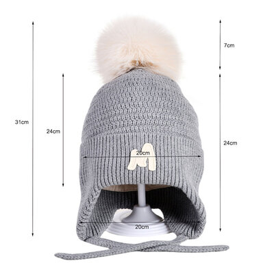 Decopatent Decopatent - Muts Kind - Kinder muts met pompon - M Embleem - 6 Maanden  t/m 6 jaar - Maat 48/52 - Kindermutsen Jongens & Meisjes - Gebreide Muts met Binnenvoering - Muts Baby / Peuter / Kleuter - Wintermuts - Kleur: Grijs