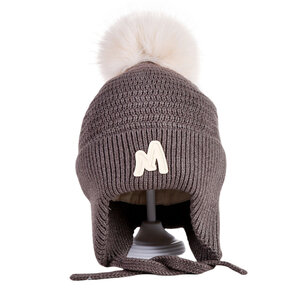 Decopatent Decopatent - Muts Kind - Kinder muts met pompon - M Embleem - 6 Maanden  t/m 6 jaar - Maat 48/52 - Kindermutsen Jongens & Meisjes - Gebreide Muts met Binnenvoering - Muts Baby / Peuter / Kleuter - Wintermuts - Kleur: Bruin
