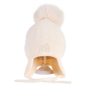 Decopatent Decopatent - Muts Kind - Kinder muts met pompon - M Embleem - 6 Maanden  t/m 6 jaar - Maat 48/52 - Kindermutsen Jongens & Meisjes - Gebreide Muts met Binnenvoering - Muts Baby / Peuter / Kleuter - Wintermuts - Kleur: Wit