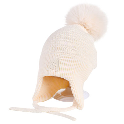 Decopatent Decopatent - Muts Kind - Kinder muts met pompon - M Embleem - 6 Maanden  t/m 6 jaar - Maat 48/52 - Kindermutsen Jongens & Meisjes - Gebreide Muts met Binnenvoering - Muts Baby / Peuter / Kleuter - Wintermuts - Kleur: Wit