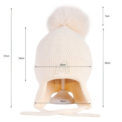 Decopatent Decopatent - Muts Kind - Kinder muts met pompon - M Embleem - 6 Maanden  t/m 6 jaar - Maat 48/52 - Kindermutsen Jongens & Meisjes - Gebreide Muts met Binnenvoering - Muts Baby / Peuter / Kleuter - Wintermuts - Kleur: Wit