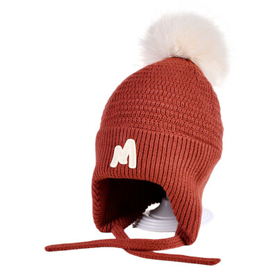 Decopatent Decopatent - Muts Kind - Kinder muts met pompon - M Embleem - 6 Maanden  t/m 6 jaar - Maat 48/52 - Kindermutsen Jongens & Meisjes - Gebreide Muts met Binnenvoering - Muts Baby / Peuter / Kleuter - Wintermuts - Kleur: Rood