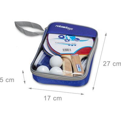 Relaxdays Relaxdays tafeltennisbatjes set - 27x17x5 cm - 2 batjes - met net - 3 ballen - 3 sterren - blauw