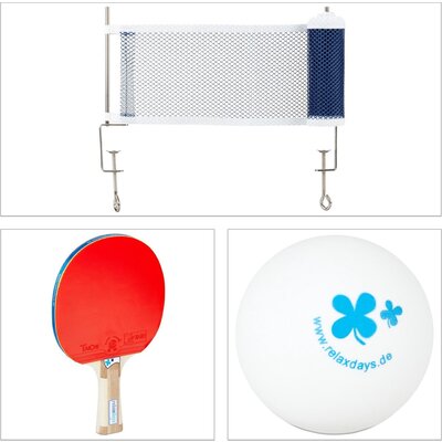 Relaxdays Relaxdays tafeltennisbatjes set - 27x17x5 cm - 2 batjes - met net - 3 ballen - 3 sterren - blauw
