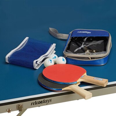 Relaxdays Relaxdays tafeltennis set - 14x150x1,7 cm - 2 sterren - 2 batjes - 3 ballen - tafeltennisnet - blauw