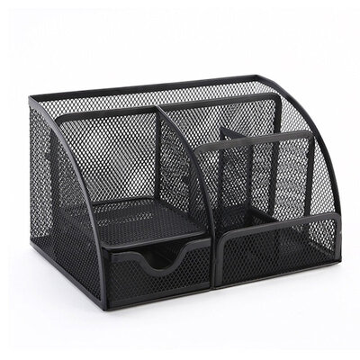 Decopatent Decopatent - Pennenbak 6 vakken en Schuiflade - Pennenhouder - Desk - Bureau organizer - Mesh - Metaal - Pennenbakjes - Zwart