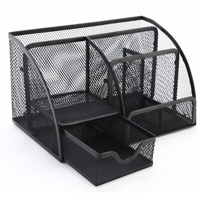 Decopatent Decopatent - Pennenbak 6 vakken en Schuiflade - Pennenhouder - Desk - Bureau organizer - Mesh - Metaal - Pennenbakjes - Zwart