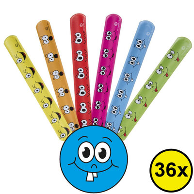 Decopatent  36 STUKS Smiley Klaparmbandjes - Uitdeelcadeaus - Klap Armbanden Vrolijke Gezichten - Traktatie Uitdeelcadeautjes voor kinderen - Grabbelton - School - Kinderfeestje - Klein Speelgoed Trakteren - Grabbelton Traktaties Cadeautjes
