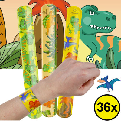 Decopatent 36 STUKS Dinosaurus Klaparmbandjes - Uitdeelcadeaus - Klap Armbanden - Traktatie Uitdeelcadeautjes voor kinderen - Grabbelton - School - Kinderfeestje - Klein Speelgoed Trakteren - Grabbelton Traktaties Cadeautjes