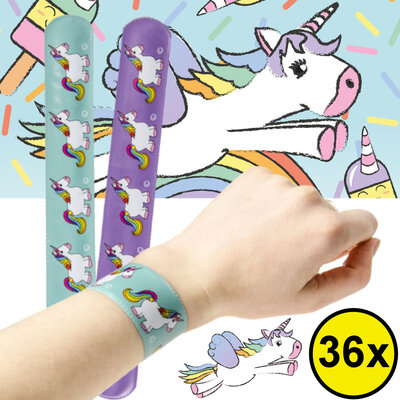 Decopatent 36 STUKS Unicorn Eenhoorn Klaparmbandjes - Uitdeelcadeaus - Klap Armbanden - Traktatie Uitdeelcadeautjes voor kinderen - Grabbelton - School - Kinderfeestje - Klein Speelgoed Trakteren - Grabbelton Traktaties Cadeautjes