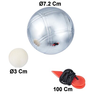 Decopatent Jeu de Boules SET - 6 ballen Diameter: 7.2 Cm - Metaal - Petanque - Jeu de Boules SET in Draagtas - Inclusief Afstandmeter - Jeu de boules set volwassenen