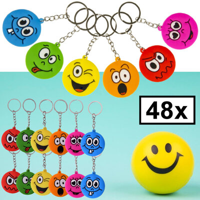 Decopatent 48 STUKS Vrolijke Gezichten Smiley Sleutelhangers - Uitdeelcadeaus - Traktatie Uitdeelcadeautjes voor kinderen - Grabbelton - School - Kinderfeestje - Klein Speelgoed Trakteren - Grabbelton Traktaties Cadeautjes