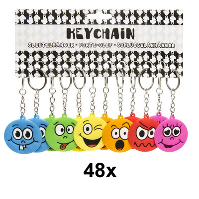 Decopatent 48 STUKS Vrolijke Gezichten Smiley Sleutelhangers - Uitdeelcadeaus - Traktatie Uitdeelcadeautjes voor kinderen - Grabbelton - School - Kinderfeestje - Klein Speelgoed Trakteren - Grabbelton Traktaties Cadeautjes