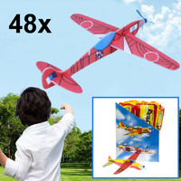 Decopatent 48 STUKS Foam Vliegtuigen - Fighter Gliders - Uitdeelcadeaus - Traktatie Uitdeelcadeautjes voor kinderen - Grabbelton - School - Kinderfeestje - Klein Speelgoed Trakteren - Grabbelton Traktaties Cadeautjes