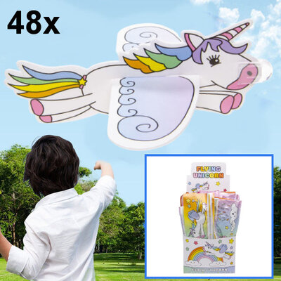 Decopatent 48 STUKS Foam Unicorn Vliegtuigen - Fighter Gliders - Uitdeelcadeaus - Traktatie Uitdeelcadeautjes voor kinderen - Grabbelton - School - Kinderfeestje - Klein Speelgoed Trakteren - Grabbelton Traktaties Cadeautjes