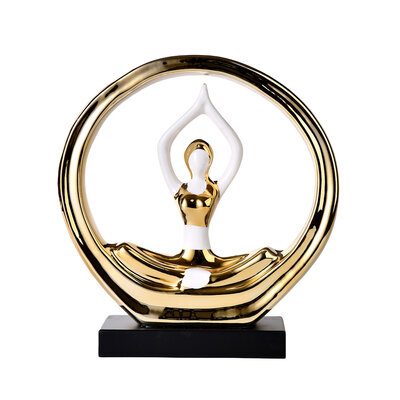 Decopatent Decopatent - Yoga Beeld Vrouw - Sculptuur Yoga dame - Woman Woondecoratie - Yoga meditatie houding - Decoratie beeld Rond - Afm. 26x8.8.x27 Cm - Kleur: Goud