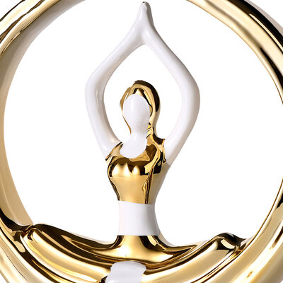 Decopatent Decopatent - Yoga Beeld Vrouw - Sculptuur Yoga dame - Woman Woondecoratie - Yoga meditatie houding - Decoratie beeld Rond - Afm. 26x8.8.x27 Cm - Kleur: Goud