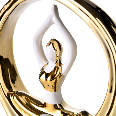 Decopatent Decopatent - Yoga Beeld Vrouw - Sculptuur Yoga dame - Woman Woondecoratie - Yoga meditatie houding - Decoratie beeld Rond - Afm. 26x8.8.x27 Cm - Kleur: Goud