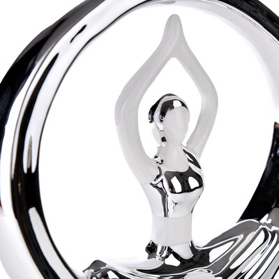 Decopatent Decopatent - Yoga Beeld Vrouw - Sculptuur Yoga dame - Woman Woondecoratie - Yoga meditatie houding - Decoratie beeld Rond - Afm. 26x8.8.x27 Cm - Kleur: Zilver