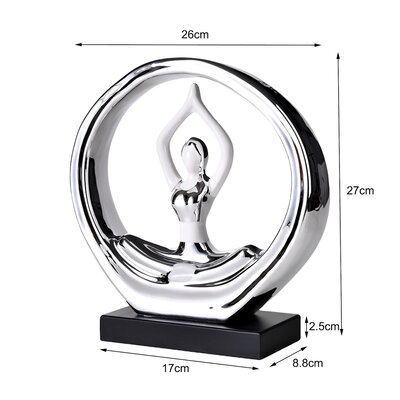 Decopatent Decopatent - Yoga Beeld Vrouw - Sculptuur Yoga dame - Woman Woondecoratie - Yoga meditatie houding - Decoratie beeld Rond - Afm. 26x8.8.x27 Cm - Kleur: Zilver