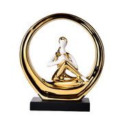Decopatent Decopatent - Yoga Beeld Vrouw - Sculptuur Yoga dame - Woman Woondecoratie - Yoga meditatie houding - Rond Decoratie beeld - Afm. 24.5x8.8.x27 Cm - Kleur: Goud