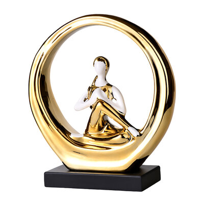 Decopatent Decopatent - Yoga Beeld Vrouw - Sculptuur Yoga dame - Woman Woondecoratie - Yoga meditatie houding - Rond Decoratie beeld - Afm. 24.5x8.8.x27 Cm - Kleur: Goud