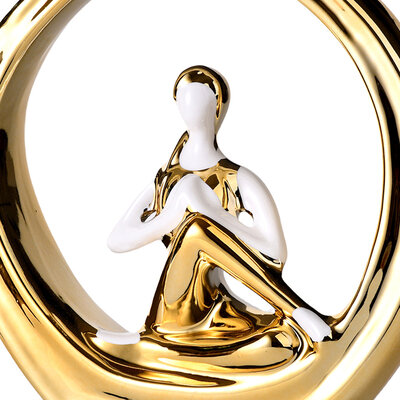 Decopatent Decopatent - Yoga Beeld Vrouw - Sculptuur Yoga dame - Woman Woondecoratie - Yoga meditatie houding - Rond Decoratie beeld - Afm. 24.5x8.8.x27 Cm - Kleur: Goud