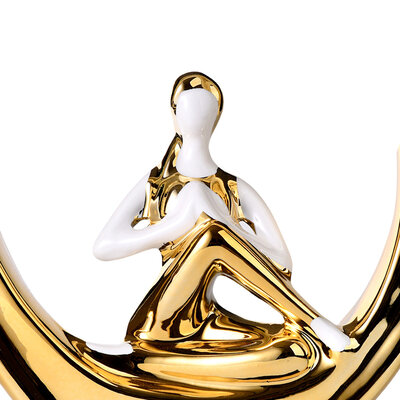 Decopatent Decopatent - Yoga Beeld Vrouw - Sculptuur Yoga dame - Woman Woondecoratie - Yoga meditatie houding - Rond Decoratie beeld - Afm. 24.5x8.8.x27 Cm - Kleur: Goud