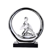 Decopatent Decopatent - Yoga Beeld Vrouw - Sculptuur Yoga dame - Woman Woondecoratie - Yoga meditatie houding - Rond Decoratie beeld - Afm. 24.5x8.8.x27 Cm - Kleur: Zilver