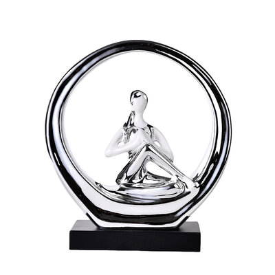 Decopatent Decopatent - Yoga Beeld Vrouw - Sculptuur Yoga dame - Woman Woondecoratie - Yoga meditatie houding - Rond Decoratie beeld - Afm. 24.5x8.8.x27 Cm - Kleur: Zilver