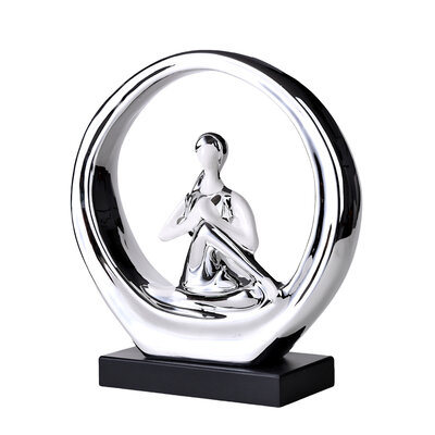 Decopatent Decopatent - Yoga Beeld Vrouw - Sculptuur Yoga dame - Woman Woondecoratie - Yoga meditatie houding - Rond Decoratie beeld - Afm. 24.5x8.8.x27 Cm - Kleur: Zilver