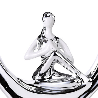 Decopatent Decopatent - Yoga Beeld Vrouw - Sculptuur Yoga dame - Woman Woondecoratie - Yoga meditatie houding - Rond Decoratie beeld - Afm. 24.5x8.8.x27 Cm - Kleur: Zilver