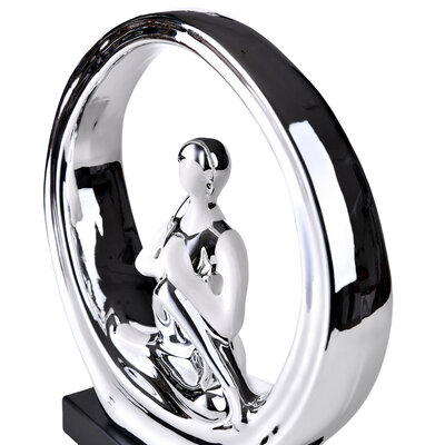 Decopatent Decopatent - Yoga Beeld Vrouw - Sculptuur Yoga dame - Woman Woondecoratie - Yoga meditatie houding - Rond Decoratie beeld - Afm. 24.5x8.8.x27 Cm - Kleur: Zilver
