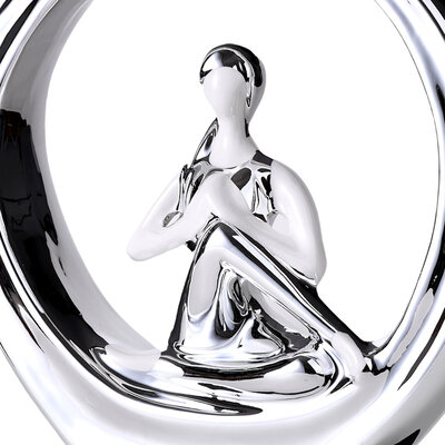 Decopatent Decopatent - Yoga Beeld Vrouw - Sculptuur Yoga dame - Woman Woondecoratie - Yoga meditatie houding - Rond Decoratie beeld - Afm. 24.5x8.8.x27 Cm - Kleur: Zilver