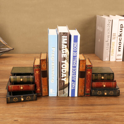 Decopatent Decopatent - Vintage Houten Boekensteunen met 6 Lades - 2-Delige Set - Boekensteun Hout - Vintage Boeken Design - Voorzien van 6 opberg schuiflades - Boekenstandaard - Afm. 16x9x15 CM.