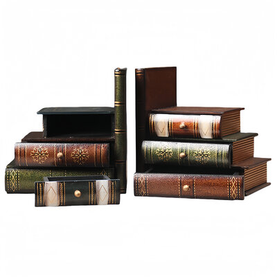 Decopatent Decopatent - Vintage Houten Boekensteunen met 6 Lades - 2-Delige Set - Boekensteun Hout - Vintage Boeken Design - Voorzien van 6 opberg schuiflades - Boekenstandaard - Afm. 16.5x12.5x17 CM.