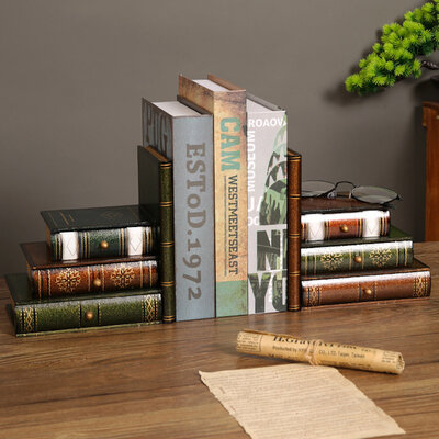 Decopatent Decopatent - Vintage Houten Boekensteunen met 6 Lades - 2-Delige Set - Boekensteun Hout - Vintage Boeken Design - Voorzien van 6 opberg schuiflades - Boekenstandaard - Afm. 16.5x12.5x17 CM.