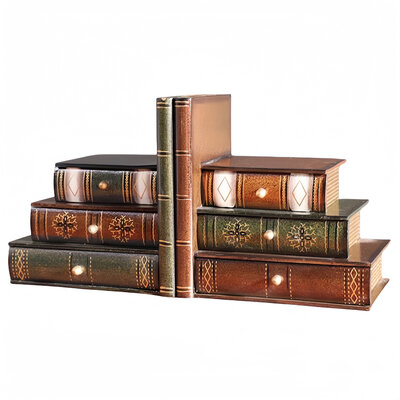 Decopatent Decopatent - Vintage Houten Boekensteunen met 6 Lades - 2-Delige Set - Boekensteun Hout - Vintage Boeken Design - Voorzien van 6 opberg schuiflades - Boekenstandaard - Afm. 16.5x12.5x17 CM.