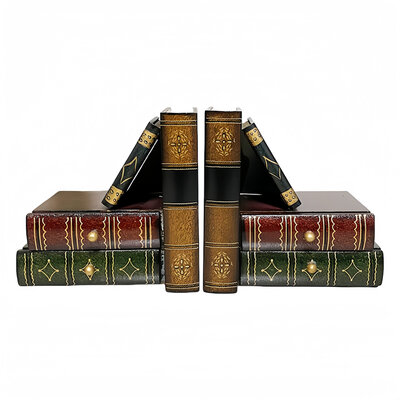 Decopatent Decopatent - Vintage Houten Boekensteunen met 4 Lades - 2-Delige Set - Boekensteun Hout - Vintage Boeken Design - Voorzien van 4 opberg schuiflades - Boekenstandaard - Afm. 10x10x15.5 CM.