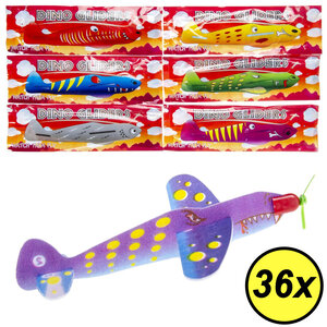 Decopatent - 36 STUKS Foam Dinosaurus Vliegtuigen - Traktatie Uitdeelcadeautjes voor kinderen - Uitdeelcadeaus  - Fighter Foam Gliders - Speelgoed Traktaties