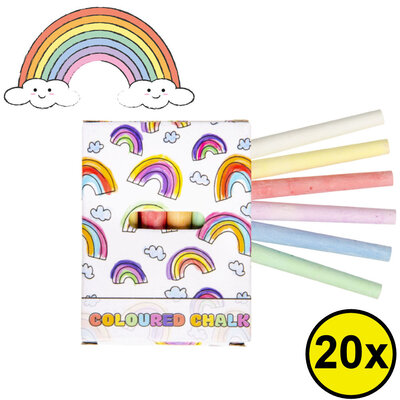 Decopatent 20 STUKS Kleine 12-Delige Regenboog Stoepkrijt in Doosje - Uitdeelcadeaus - Speelgoed Traktatie Uitdeelcadeautjes voor kinderen