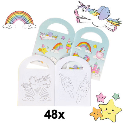 Decopatent 48 STUKS Unicorn / Eenhoorn Kleurboekjes met Stickers - Traktatie Uitdeelcadeautjes voor kinderen - Klein Speelgoed - Uitdeelcadeaus