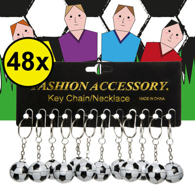 Decopatent 48 STUKS Voetbal Sleutelhangers - Metaal - Speelgoed Traktatie Uitdeelcadeautjes voor kinderen - Uitdeelcadeaus